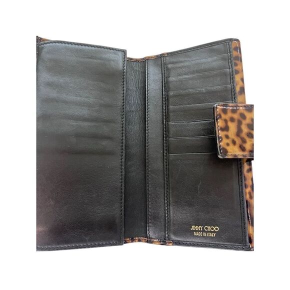 Jimmy Choo Brown Black Leopard Print Patent Leather Bifold Continental Wallet - Picture 6 of 9